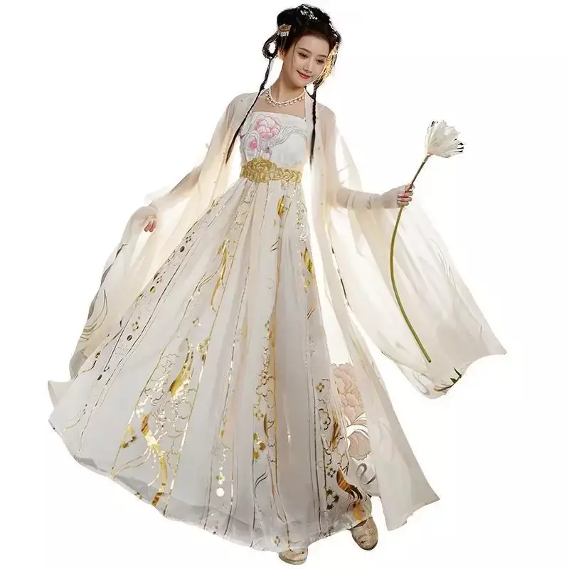 Hanfu gaun Cosplay wanita, kostum Hanfu tradisional Cina kuno ukuran besar 3XL, gaun putih Hanfu pesta musim panas