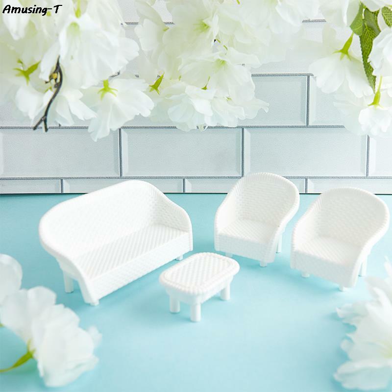 جديد 4 قطعة الأبيض DIY بها بنفسك مصغرة أريكة دمية غرفة المعيشة العتيقة أريكة الجدول نموذج لعبة أطفال لعبة الكلاسيكية