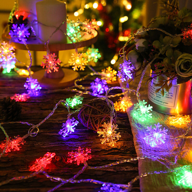 Cadena de luces LED en forma de copo de nieve de Navidad, decoración de árbol de Navidad para el hogar, decoración de fiesta, regalo de Feliz Año Nuevo, PC