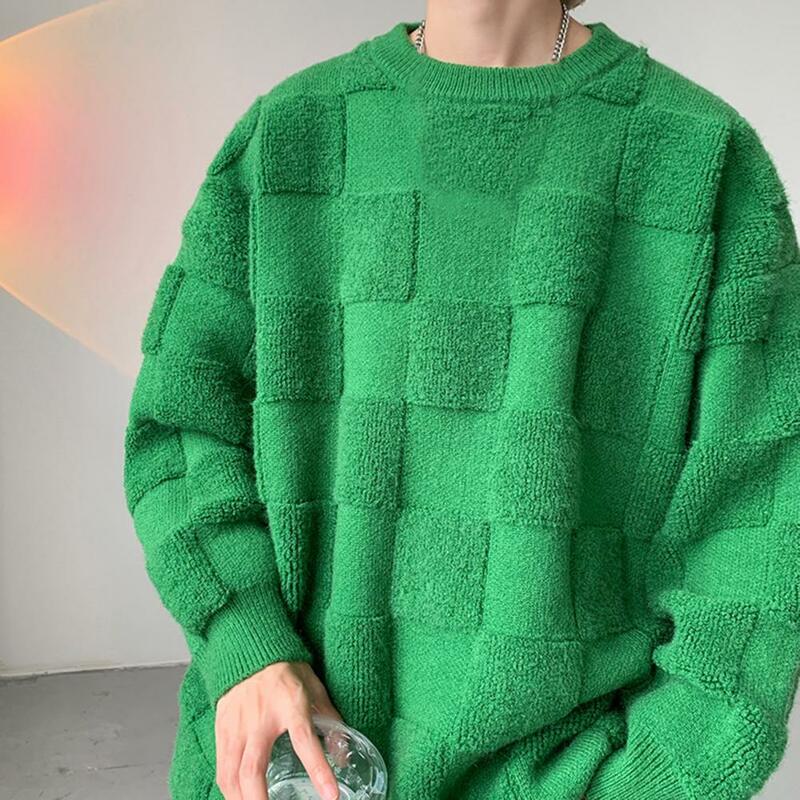 Sweter Unisex gruby ciepły sweter z dzianiny z wycięcie pod szyją patchworkowy projekt dla zimowa, jesienna Plus Size swetra z długim rękawem