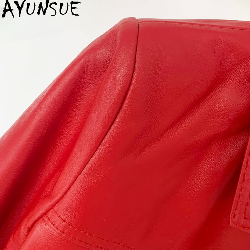 Ayunsu-سترة جلدية حقيقية للنساء ، معاطف جلد الغنم الحقيقي ، ملابس على الطراز الكوري ، ملابس الربيع