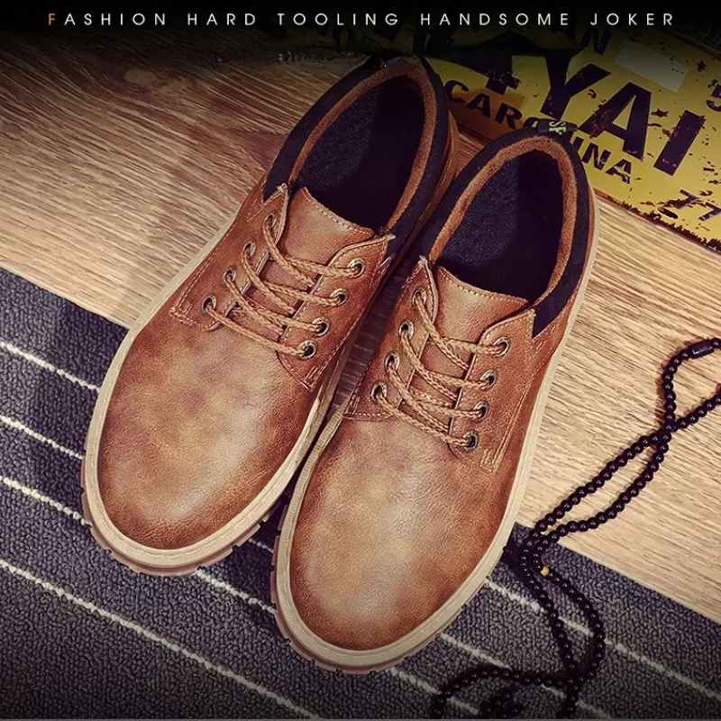 2024 Fashion British Men Shoe Autumn Work Wear Casual Short Boots Round Toe Leather Shoes for Men Plus Size 46 Zapatos De Hombre
