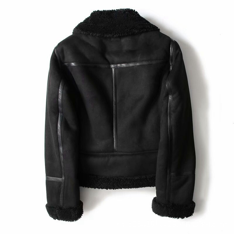 Abrigo cálido de piel y lana de ante sólido para mujer, ropa de motocicleta, pelo de cordero integrado, Otoño e Invierno