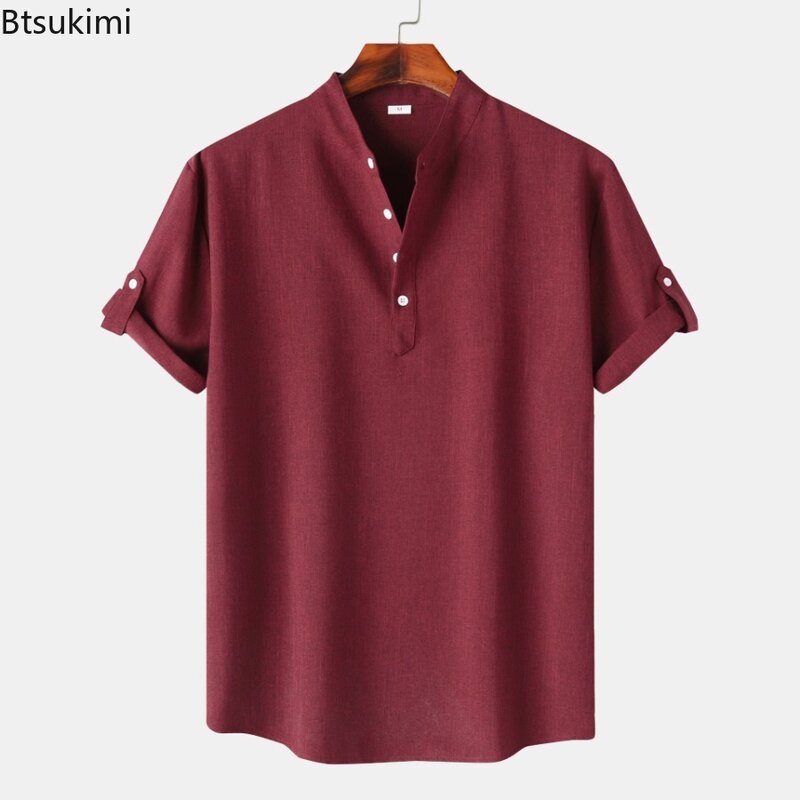 Nieuwe Heren Stevige Opstaande Kraag Korte Mouwen Shirts Mode Casual Heren Slanke All Match Blouse Trend Streetwear Strandshirt Voor Heren