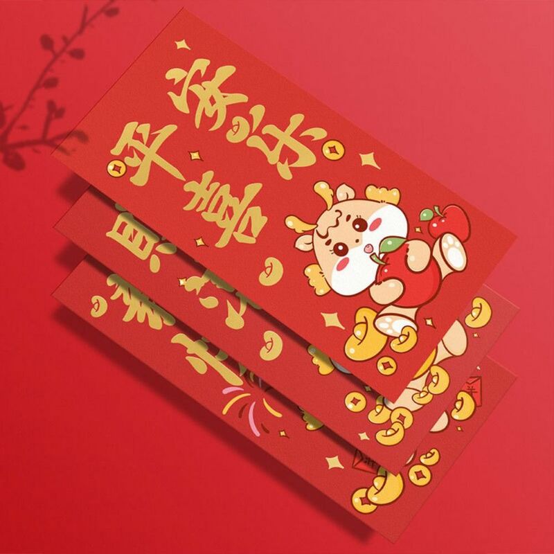 Amplop naga merah gaya Tiongkok, 8 buah amplop uang keberuntungan 2024 kartun saku uang keberuntungan
