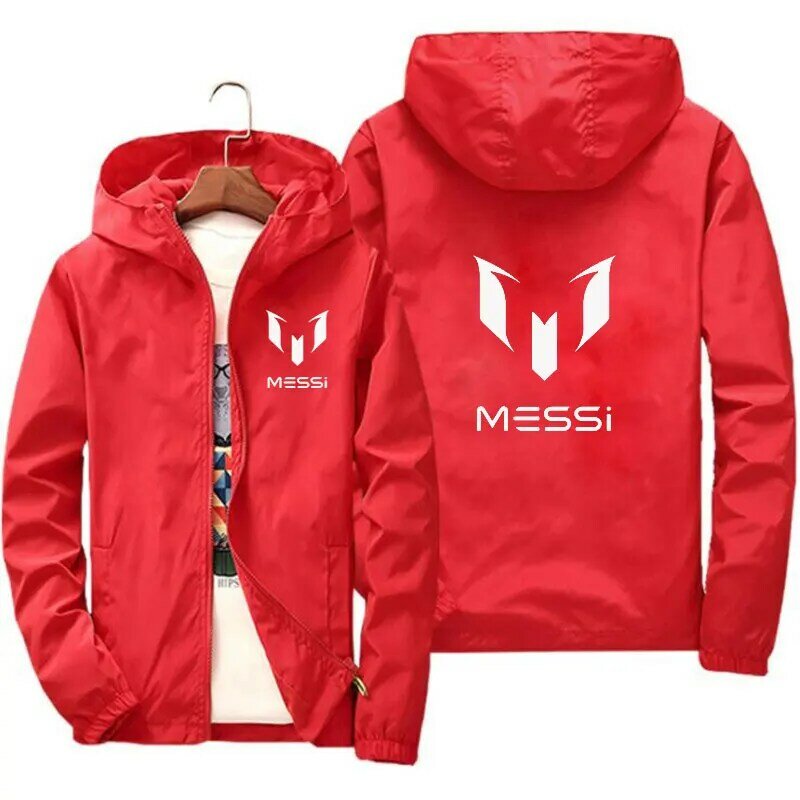 Chaqueta con capucha para hombre, ropa deportiva con estampado de Messi, cortavientos de retazos, ajustada, Primavera, 2023