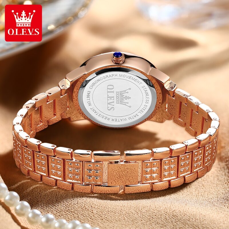 OLEVS-Relógio de ouro rosa feminino, pulseira de aço criativo, relógios de diamante completo para senhoras, novo para mulheres, 2022