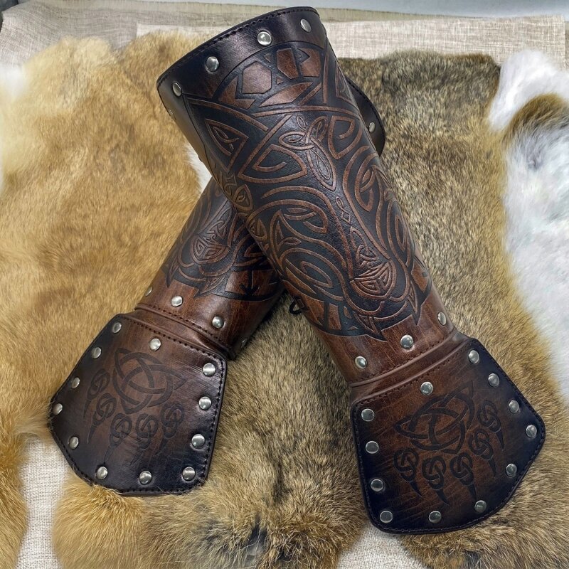 Brazaletes brazo caballero vikingo, guanteletes cuero sintético Vintage, pulsera, brazaletes cuero medievales,
