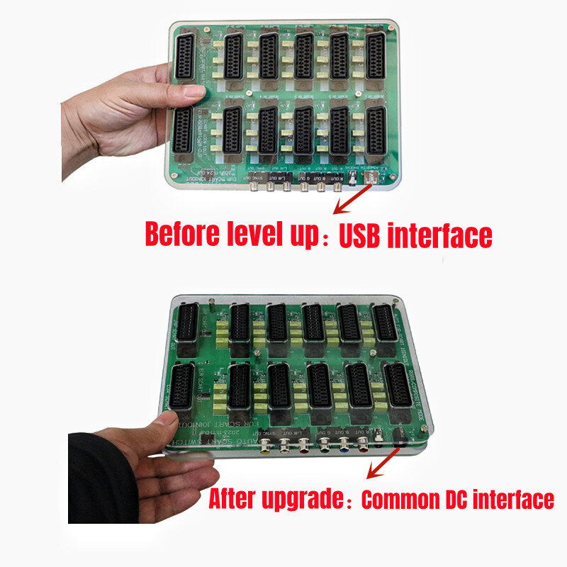 Versi Upgrade EUR Scart Distributor 10 Input 1 Output Otomatis Papan Pengalih Konverter Video RGBS untuk MD/Sfc/Ps123/Ss/Dc/Wii