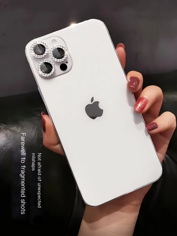 Pelindung lensa kamera Flash berlian, untuk iPhone 14 13 15 Pro Max Mini Glitter bata logam lensa kaca
