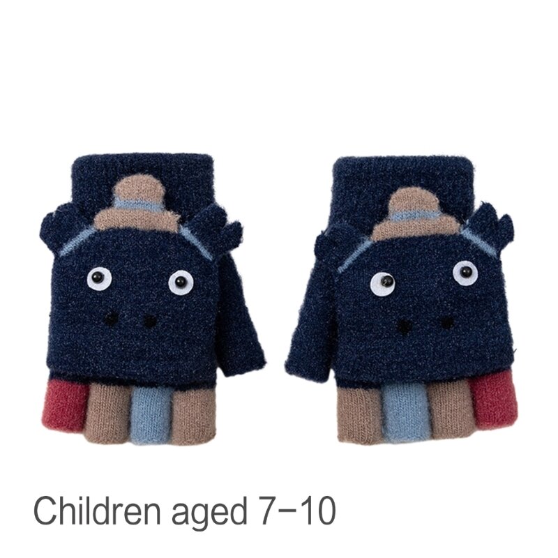 Patrón animales Convertible Flip Cover guantes para niños invierno medio dedo grueso cálido encantador regalos guantes para