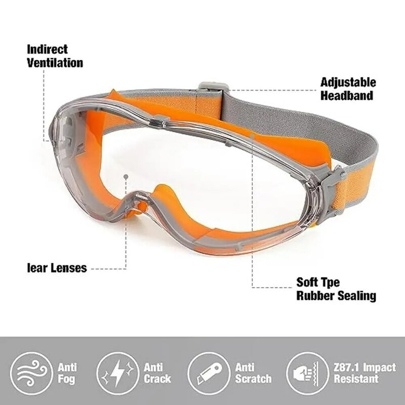 New Safety Goggles Anti Fog Clear Lens Goggles Anti Splash Dust Proof Work Lab Eyewear Industrial Grade Eye Protection Goggles