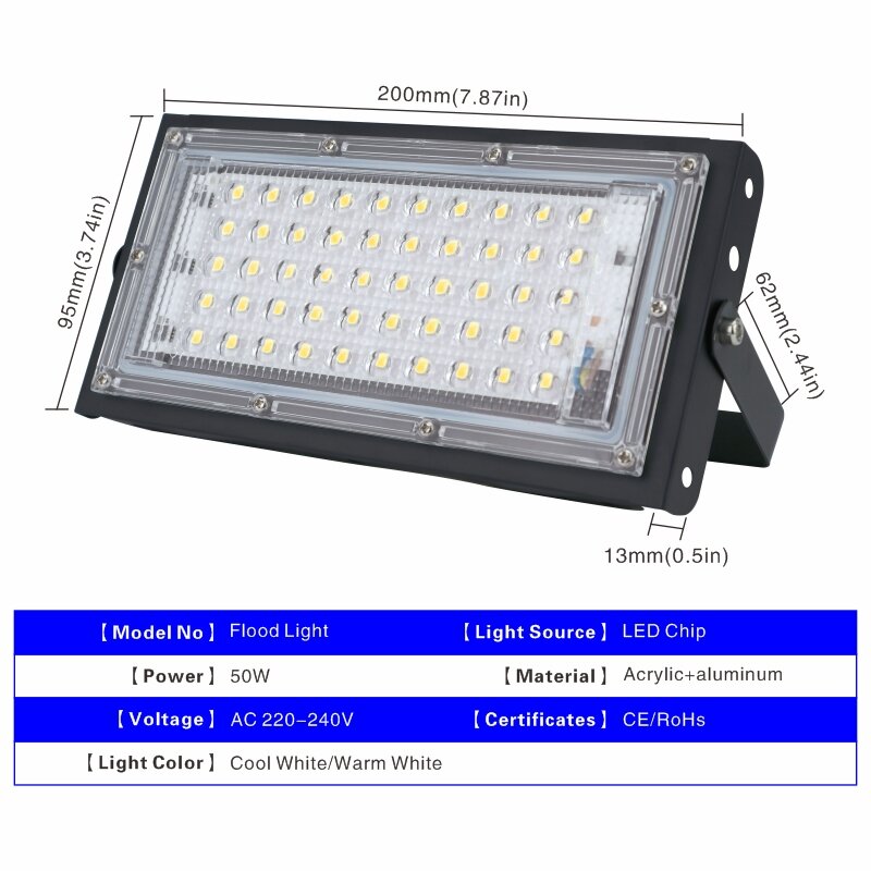 야외 LED 투광 조명 스포트라이트, 50W, AC 220V, 230V, 240V, IP65 방수 반사판, LED 가로등, 조경 조명