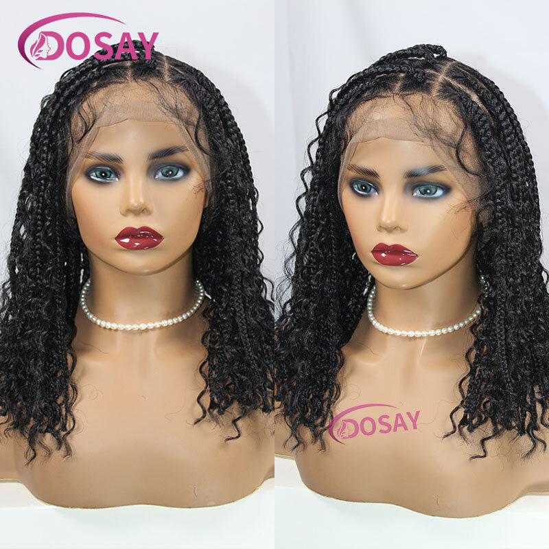 Short Bohemian Bob Braided Wigs Knotless Full Lace Frontal Wigs For Women Synthetic Box Braid Wigs With Baby Hair African 12Inch