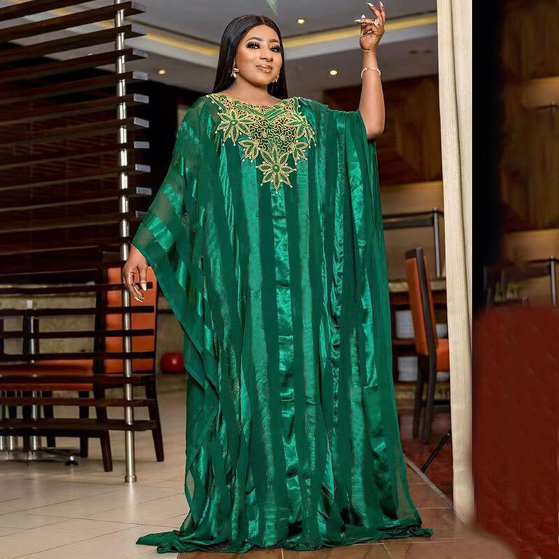 Vestidos africanos de poliéster verde para mujer, túnicas largas de talla grande, Dashiki, verano, 2023