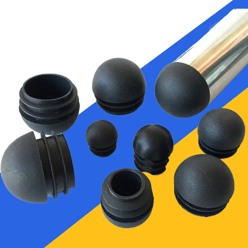 12mm-60mm With Threaded Chair Leg Cap Black Domed Round Plastic Non-slip Blanking End Caps Furniture Feet Tube Pipe Inserts Plug