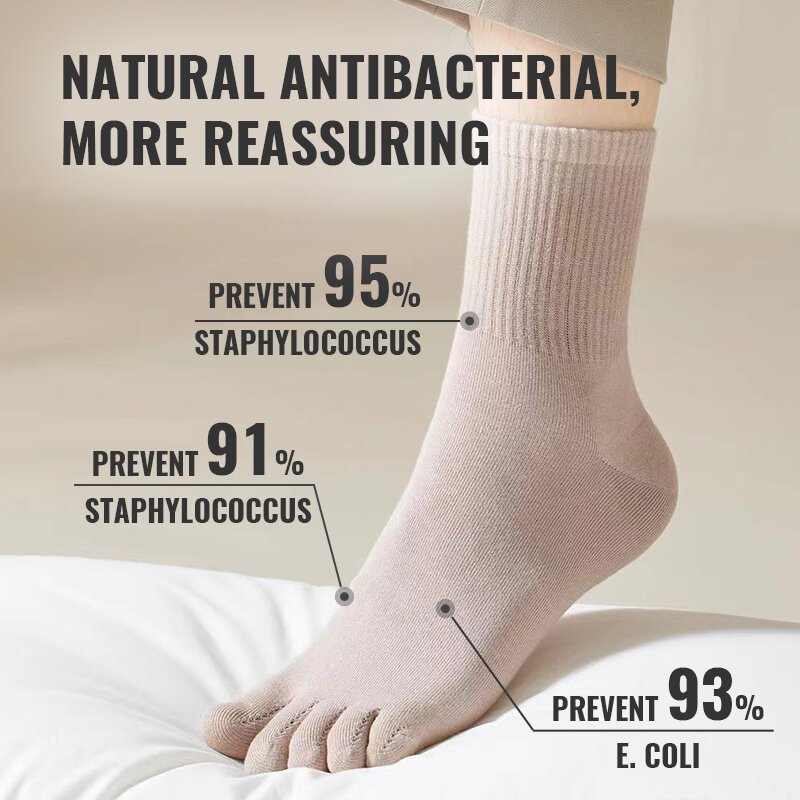 MiiOW 5Pairs Men Five Finger Long Socks Set Lycra Band Deodorant Antibacterial Sports Split Toe Stocking Causal Pure Cotton Sock
