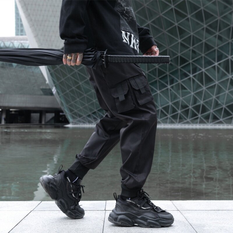 Calças de carga tática de rua alta com vários bolsos, estilo Y2K Techwear masculino, calças algemadas, nova chegada, outono 2022