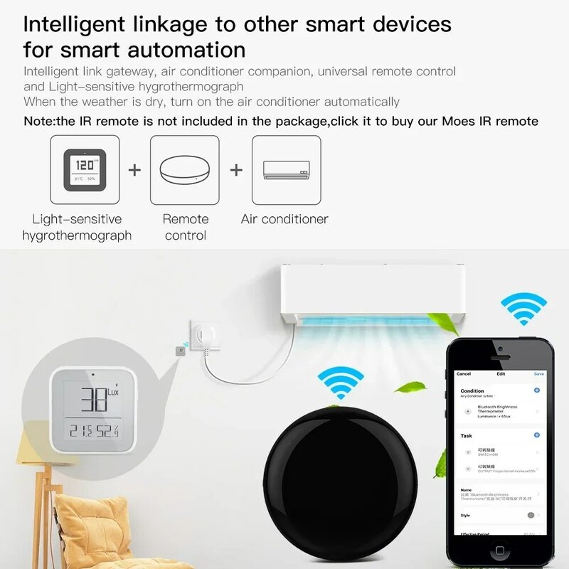 MOES Inteligente ZigBee/Bluetooth Malha Temperatura Sensor de Umidade Luz Brilho Sensing Termômetro Tuya Inteligente Alexa Controle