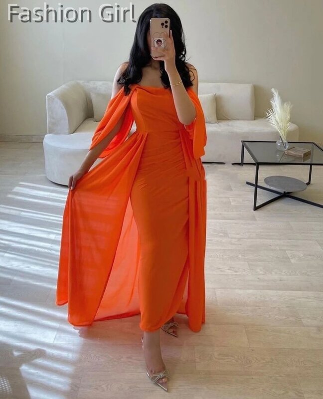 فستان نسائي بطول الكاحل من التل البرتقالي ، فستان بمشبك للكتف ، تصميم أحادي اللون ، فساتين مناسبة رسمية ، موضة بسيطة ، يمكن تخصيصه