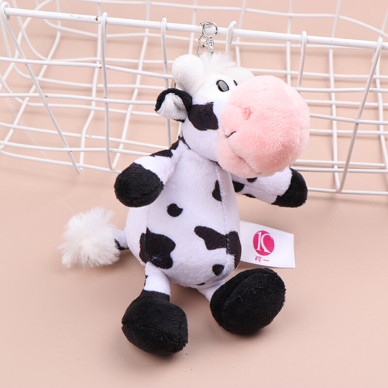 1PC Cute Cartoon Calf Cow wypchana pluszowa lalka 13cm wypchana krowa zwierzęta brelok wisiorek torba na prezent telefon DIY dekoracja