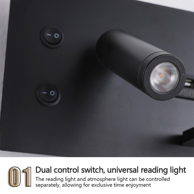 Kinkiet LED Nowoczesny, wielofunkcyjny z bezprzewodowym ładowaniem Interfejs USB Lampka nocna do sypialni Oświetlenie wewnętrzne