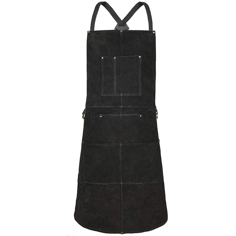 Leather Welding Apron Heat Flame-Resistant Heavy Duty Work Forge Apron with 6 Pockets 42Inch Large