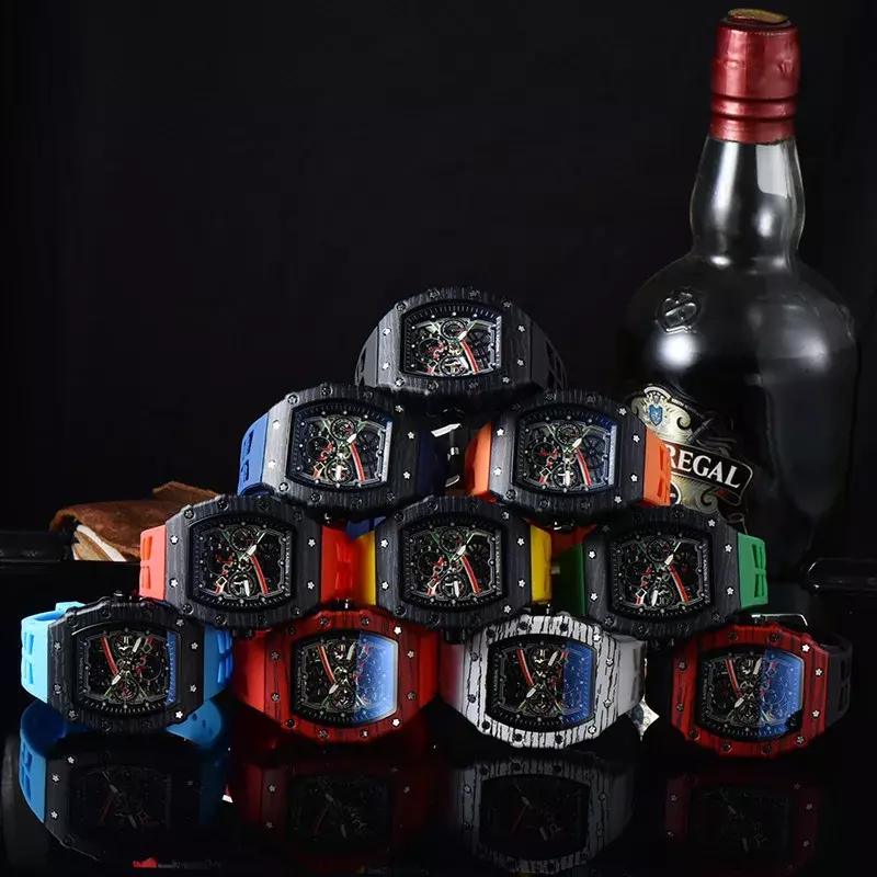นาฬิกาควอทซ์สำหรับผู้ชายระบบอัตโนมัติติดเพชรสาย2หน้าปัด3เข็มแบรนด์หรูชั้นนำใหม่2024