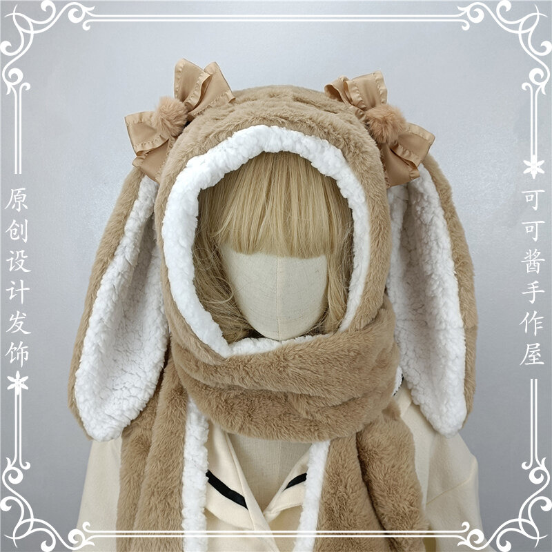 Japanese lolita bunny ears kawaii cute plush hat scarf gloves triad cycling cap students winter hats