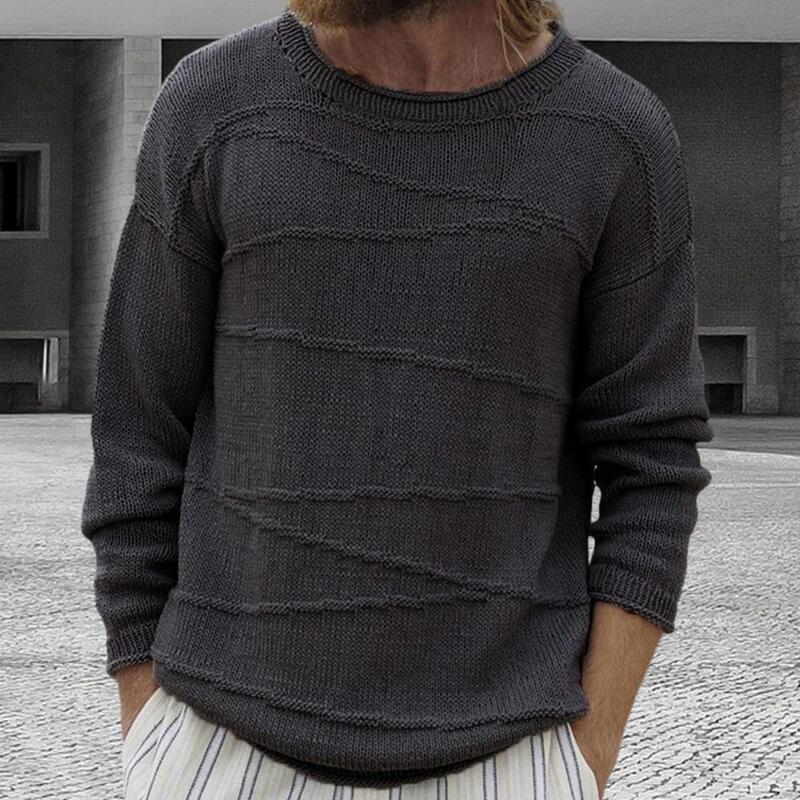 Men Solid Color Sweater Stylish Men's Casual Sweaters Loose Fit Knitwear with Ribbed Cuffs for Autumn Winter Seasons Versatile