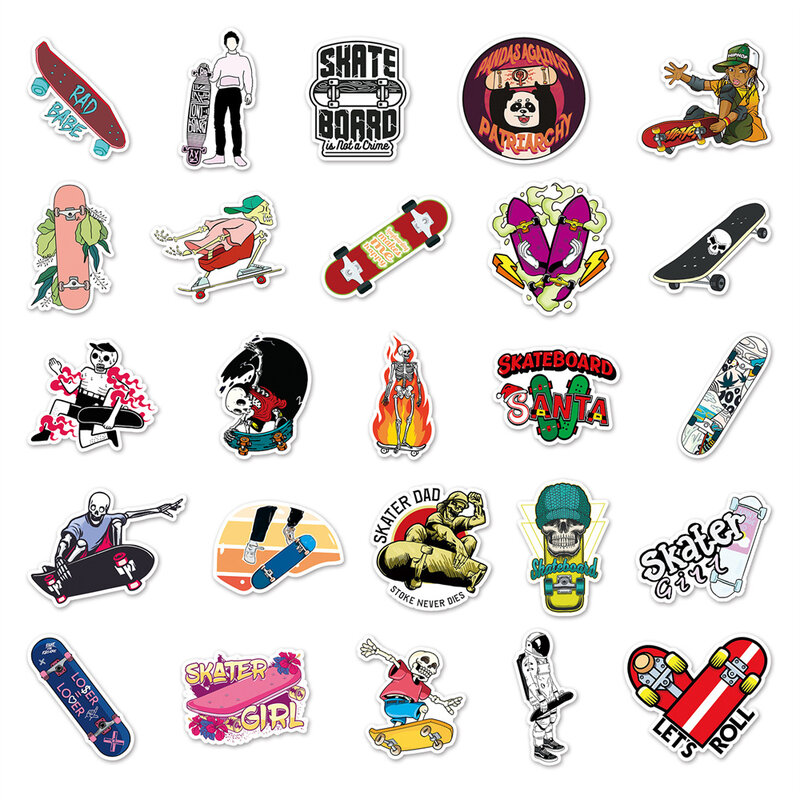 스케이트보드 스포츠 만화 개성 창의적인 스티커, 컴퓨터 휴대폰 스케이트보드 방수 스티커, 도매, 10 개, 30 개, 50 개