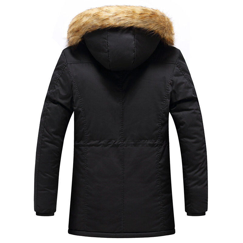 Men's medium and long cotton clothes Winter youth big wool collar hooded cotton clothes plush thickened men's coat