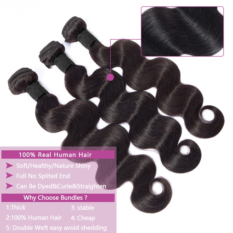 Queenlike-Body Wave Pacotes de cabelo humano, 10A, cru, 34 36 38 40 Polegada, longo, grosso, pode ser tingido, frete grátis