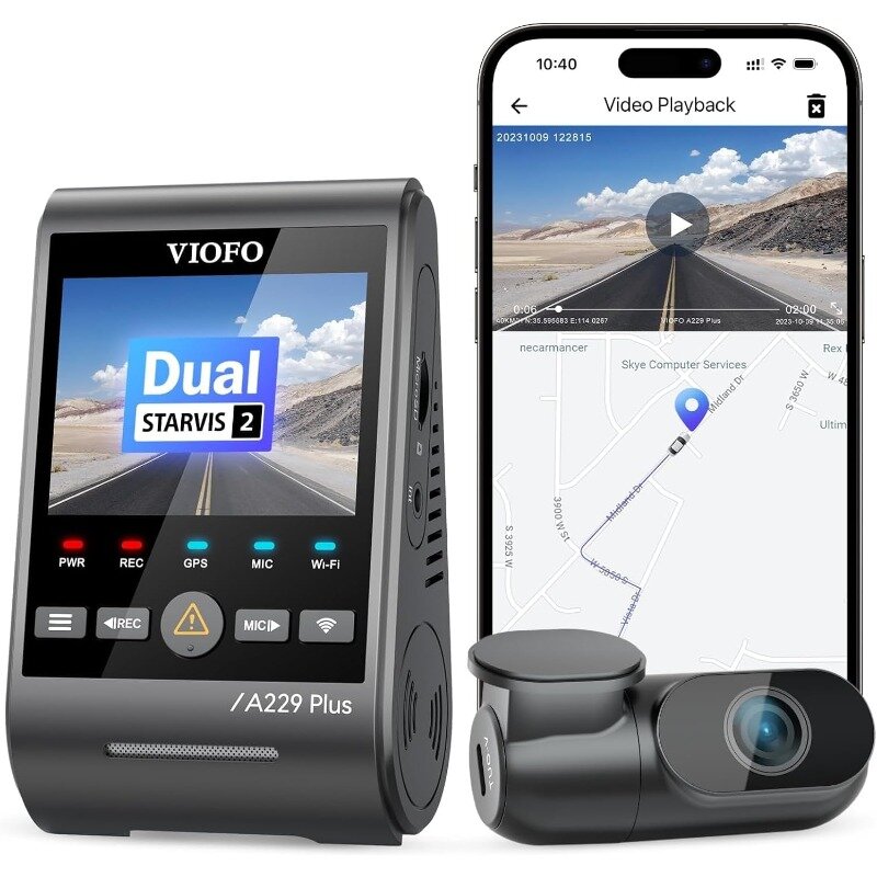 VIOFO-A229 Plus Dash Cam com STARVIS duplo, 2 sensores, 2 canais HDR, 1440P + 1440P dianteiro e traseiro