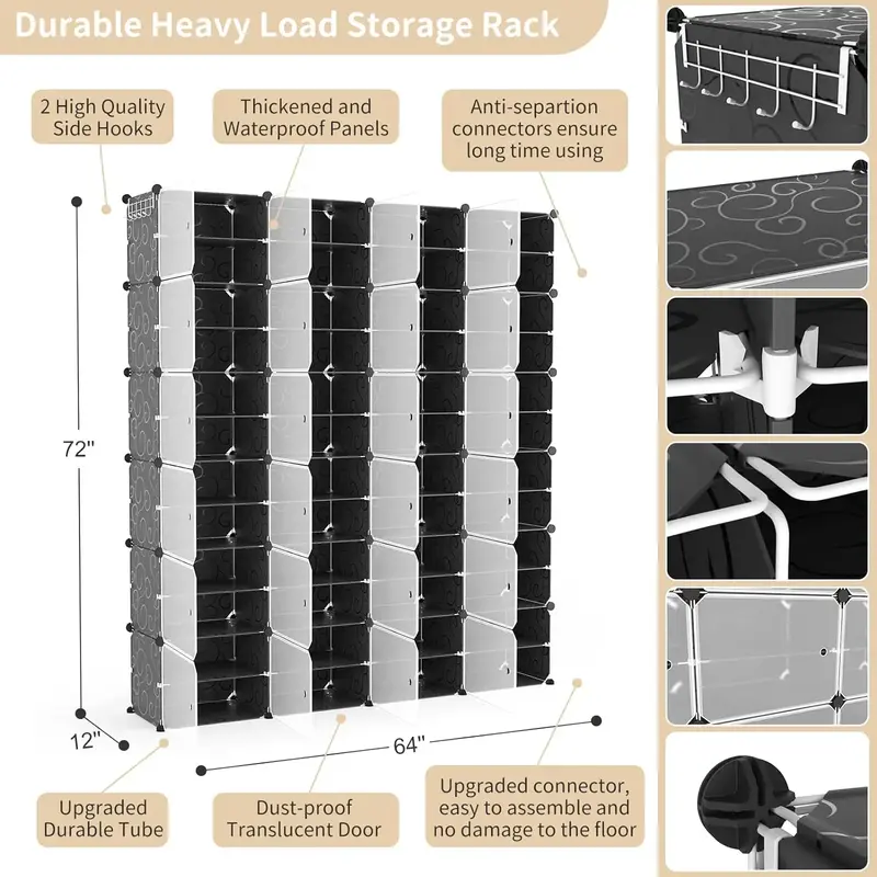 Wexcise-Portable Rack Organizer com porta, plástico ajustável armazenamento do armário, fácil montagem, 96 pares