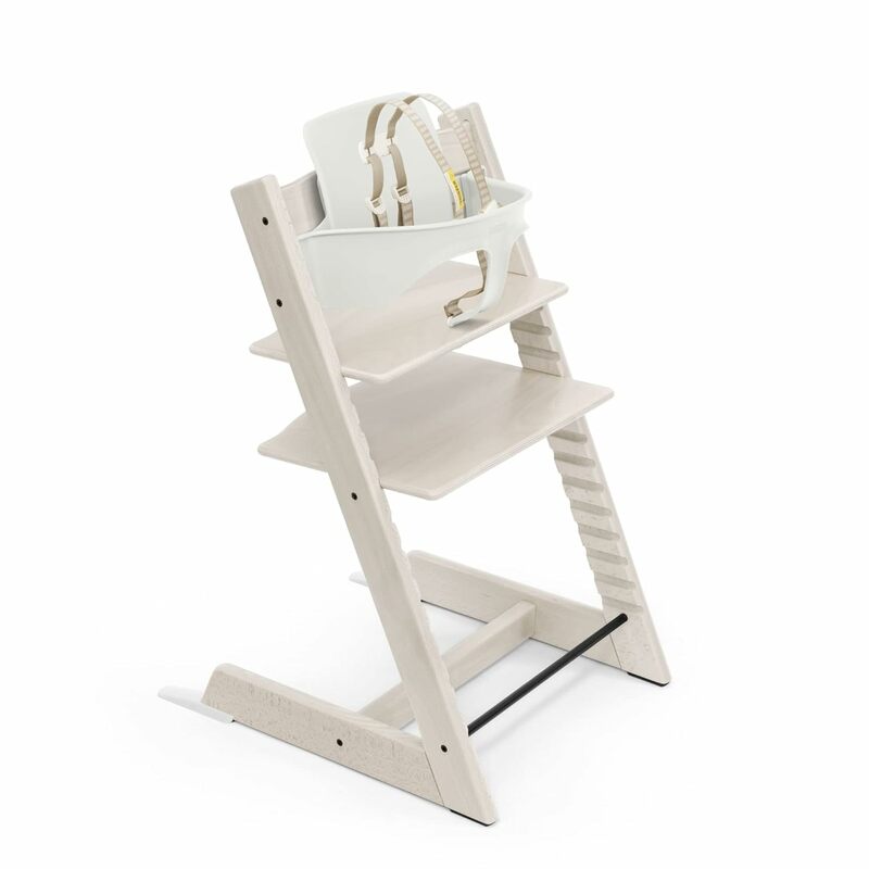 Silla alta y cojín con bandeja, blanco con gris nórdico, ajustable, todo en uno, silla alta para bebés y niños pequeños