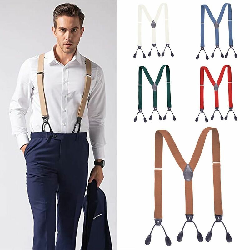 Men Women Trimmed Button End Vintage Y Shape Trouser Straps Belt Braces Suspenders Adjustable Strap Clip Elastic Braces