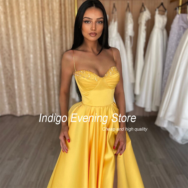 Indaco Prom Dresses Spaghetti Straps Sweetheart High Side Slit A Line Formal Occasion Dress For Women 2024 Vestidos De Noche