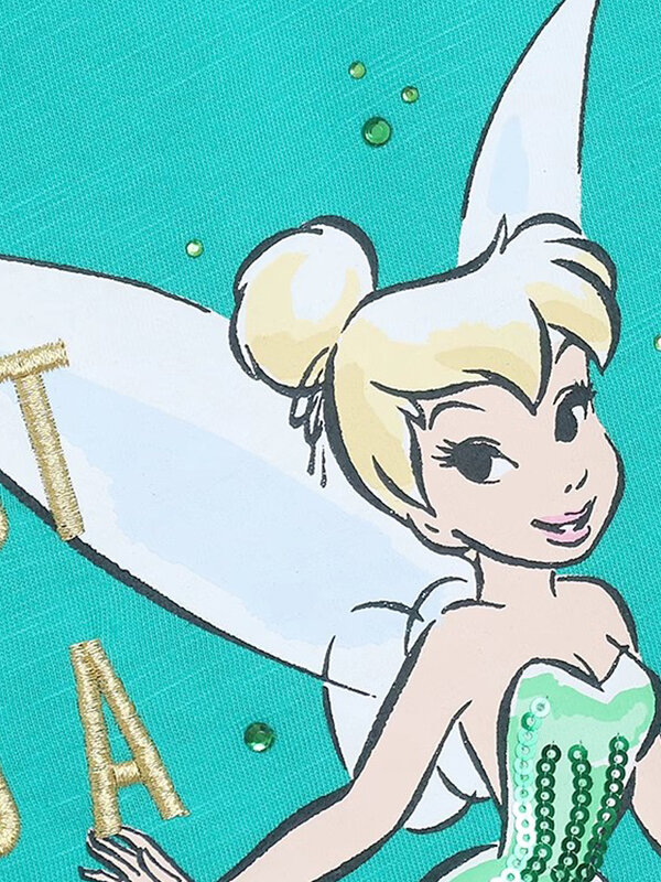 Disney T-Shirt Tinker Bell Peter Pan Cartoon Print Embroidery 2024 New Fashion Women O-Neck Pullover Short Sleeve Female Tee Top