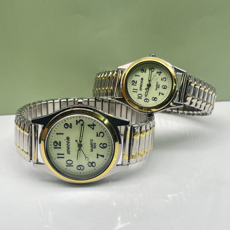 Jam tangan pasangan, jam tangan bisnis olahraga paduan elastis menyala dalam gelap modis kuarsa untuk pria dan wanita