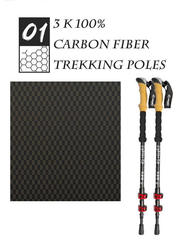 2 buah tongkat Trekking ultra-ringan teleskopik tongkat lipat tongkat mendaki gunung tongkat berjalan tambahan gabus karbon/aluminium