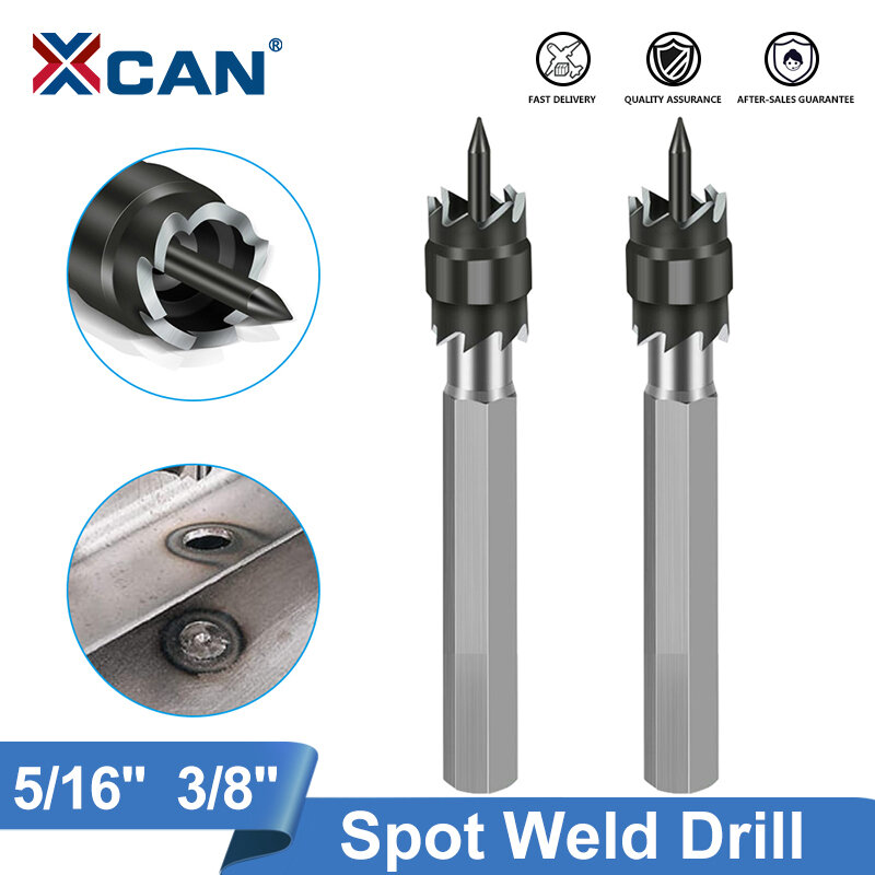 XCAN Drill Bit Spot Weld Drill Bit Cutter Double Side Carbide Tip Stainless Metal Hole Drilling Center Drill Cutter 3/8''5/16''