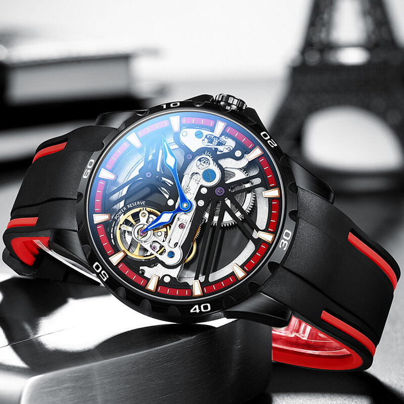 AILANG Top Luxury Brand Men Sport Waterproof Automatic Mechanical Watches Luminous Skeleton Men's Watch Silicone Strap Reloj