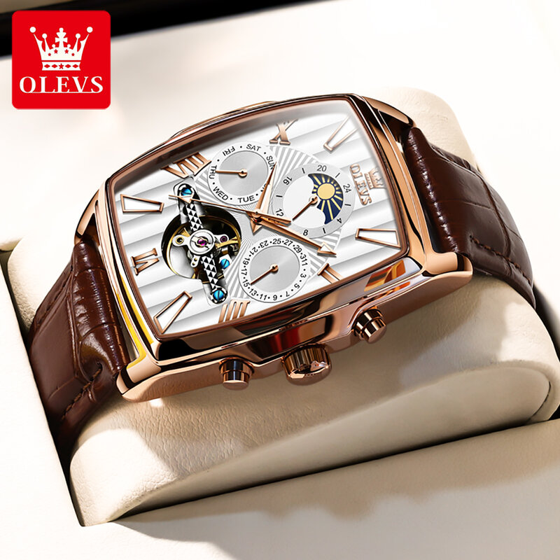 OLEVS New Automatic Mechanical Watches for Man Luxury Tourbillon Watch Waterproof Wristwatch Leather Strap Relogio Masculion