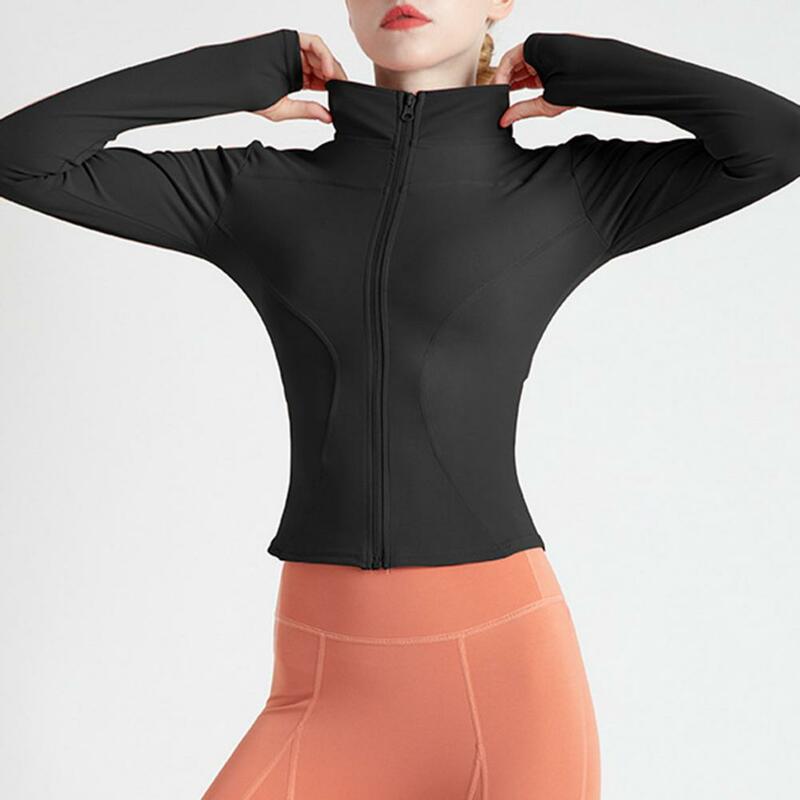 女性用速乾性スタンドカラージャケット,ソフトスポーツジャケット,汗吸収,スリムフィット,伸縮性クロージャー,長袖