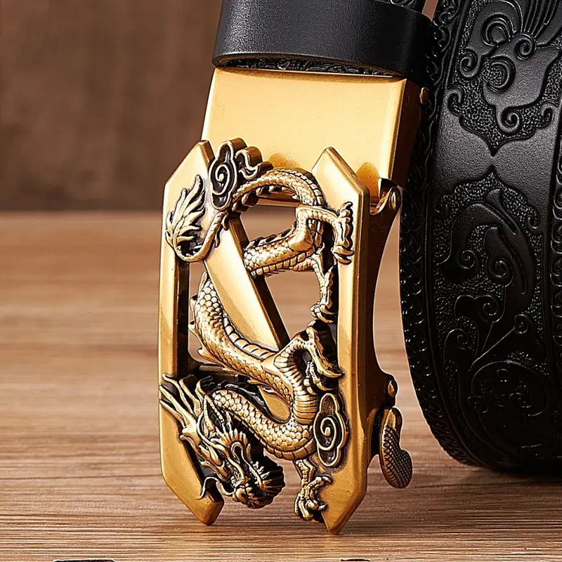3.5cm Fashion Embossing Retro Male Belts for Men Business Cowhide Genuine Leather Belt Dragon Pattern Automatic Buckle Strap