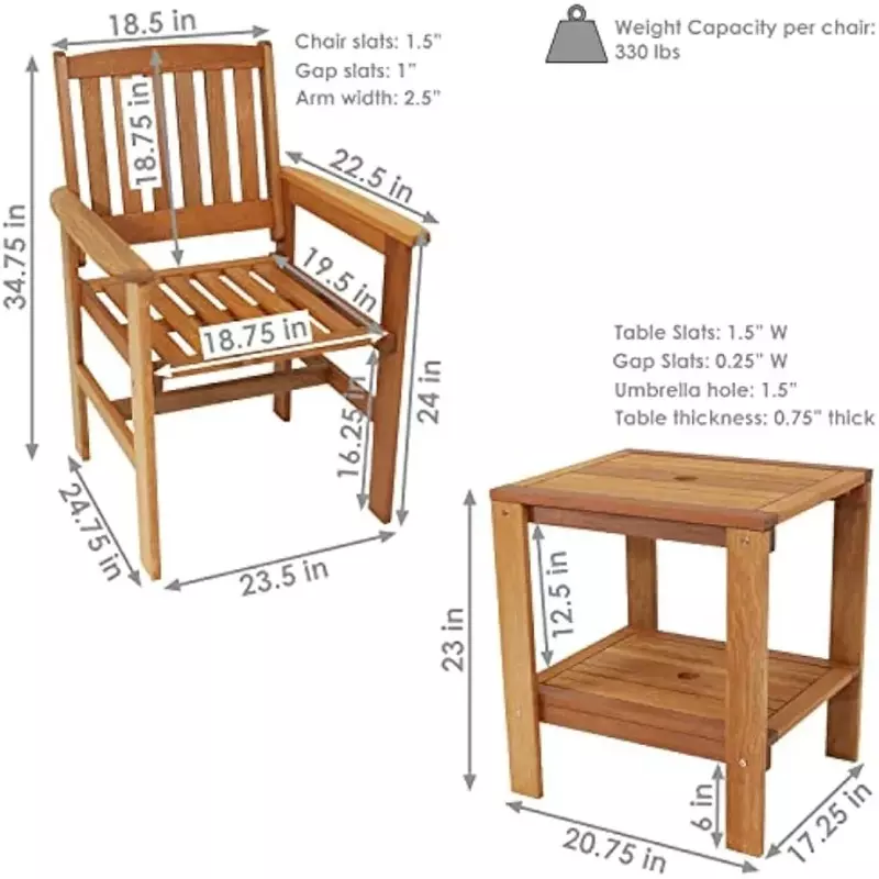 Conjunto de muebles de Patio de madera Meranti, juego de conversación de Patio al aire libre, 2 sillas y 1 mesa, acabado de aceite de teca para acampar, 3 piezas