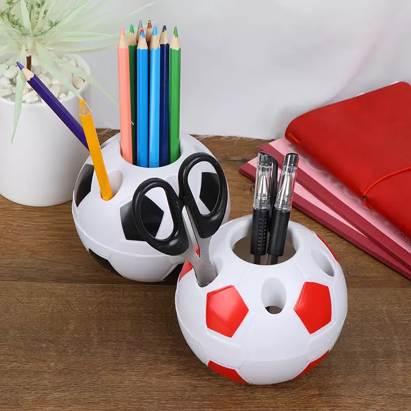 حامل أقلام رصاص على شكل كرة قدم للطلاب ، حاوية مكتبية ، حاوية فرشاة أسنان ، حمام ، أسود ، أحمر ، أدوات مكتبية