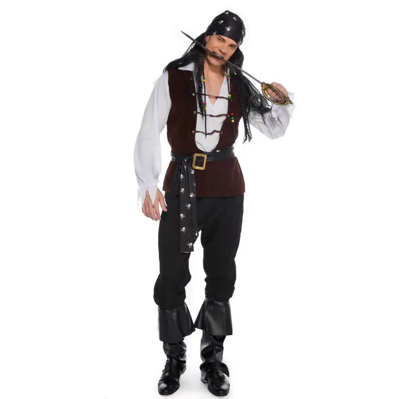 Halloween Cosplay Piraten Kostüme für Männer Deluxe Schädel Karneval Dress Up Party Erwachsenen Kapitän Cosplay Kleidung Disfraz Hombre