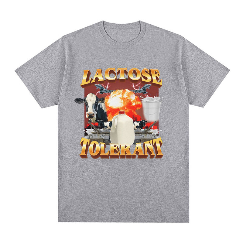 Lactose Tolerant Graphic Print T-Shirt Men's Vintage Fashion Short Sleeve T-shirts 100% Cotton Casual Cozy Oversized T Shirts